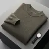 Tejidos 100% Lana Pura para Hombre, Grosor Extra, Cuello Alto Medio, Jersey Casual, Tejido Sencillo, Otoño e Invierno, Nuevo, Tejido de Cachemira