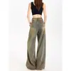 Jeans largo rasgado estilo deserto retrô americano para mulheres, novas calças retas folgadas de cintura alta emagrecedoras plus size