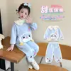 Conjunto de Dibujos Animados Dulces Forrado de Felpa para Niñas Novedades Otoño/Invierno 2026 Conjunto de Dos Piezas Espeso con Sudadera con Cuello y Pantalones de Chándal para Niñas