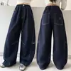 Directo del fabricante: Jeans de color original vintage con dobladillo curvo para niñas, marca de moda americana de alta gama, pantalones largos holgados de pierna recta con dobladillo curvo