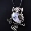 Colar com Pingente Único de Coruja de Pedra Natural e Cristal Colar Vintage Acessórios DIY Enfeites