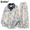 Conjunto Retro Americano Sucio de Manga Larga para Hombre Otoño Holgado Casual Deportivo Sudadera Falsa de Dos Piezas Conjunto de Dos Piezas Tie-Dye de Moda