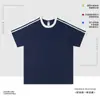 Camiseta de algodão puro de manga curta, gola redonda, duas cores e três listras, 260g, para homens e mulheres, base lisa, uniforme de classe com logotipo impresso