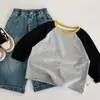 Camiseta infantil de manga comprida, roupa fina de outono para bebês, camiseta básica para meninos, estilo primavera e outono para meninos, atacado