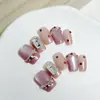 Uñas Postizas Artesanales Ojo de Gato Desmontables Manicura Uñas Cortas Estilo Ballet Tallas Variadas Uñas Postizas 10 Piezas Mayoreo