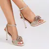 Sandálias de Salto Agulha Sexy com Fivela e Tiras, Bico Aberto, Moda Feminina Casual, Novidade Verão 2025, Cor Areia com Strass