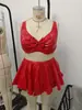 Conjunto de Falda Sexy de Tres Piezas Estilo Chica Picante Roja Estilo Europeo y Americano, Conjunto Sexy de Dos Piezas Sin Espalda Caliente Pura Deseo