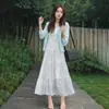 Vestido Azul Casual de Tirantes para Vacaciones en la Playa para Mujer Verano Nuevo Diseño 2026 Falda Plisada de Longitud Media