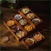Bocadillos Caseros Bandeja de Madera Plato de Postre Sala de Té Color Nueve Cuadrículas Bandeja de Frutos Secos Cuatro Metálicos Retro