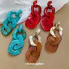 Pendientes Colgantes Irregulares Cuadrados con Borla de Acrílico Aguja de Plata, Pendientes de Botón Exagerados Europeos y Americanos, Pendientes de Diseño Nicho para Mujer
