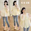 Nueva Camisa de Maternidad Otoño 2026 Cuello en V con Cordones Holgada Estilo Babydoll para Mujeres Embarazadas