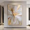 Decoración moderna de sala de estar de lujo ligero, pintura de pared de fondo de sofá floral abstracta con flores doradas, mural de entrada de alto nivel