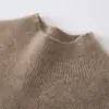 Suéter de Cachemira 100% Nuevo para Mujer Otoño e Invierno Cuello Medio Alto Color Sólido Canalé Ajustado Manga Larga Capa Base de Cachemira