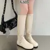 En stock~Botas largas con aumento interno de altura de 4 cm, botas altas hasta la rodilla, botas de mujer con puntera redonda, pliegues y tacón apilado, botas vaqueras western