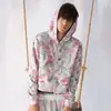 Sudadera de pareja estilo Harajuku perezoso, floral, holgada, de manga larga, cárdigan casual holgado personalizado con cremallera
