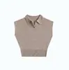 Camisa Polo de Punto Integrado Sin Costuras para Mujer de Uso Diario Cintura Acanalada Solapa Mangas Cortas Tipo Casquillo Top Sencillo de Color Sólido para Mujer