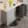 Zapatero de Lujo Ligero para el Hogar Puerta de Imitación Pizarra Estilo Crema Almacenamiento de Entrada Zapatero de Entrada de Gran Capacidad Económico para Sala de Estar