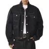 Chaqueta de mezclilla estilo retro americano de otoño, corte holgado, versátil, con líneas limpias y bolsillos en los hombros, chaqueta para hombre