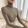 Top Base de Punto Grueso Gris Francés de Cuello Alto para Mujer Otoño Invierno Ajustado Capa Interior de Lana Elegante con Estilo