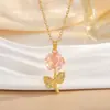 Colar Exquisito de Flor de Rosa Transfronteiriço, Acessório de Colar Estilo Levemente Luxuoso, Moda de Verão Versátil Fresco Colar de Aço Titânio