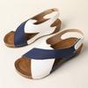 Sandalias de cuña cruzada de suela gruesa para comercio exterior para mujer para usar Transfronterizas Talla grande Color contrastante Transpirables Velcro Sandalias y pantuflas de playa