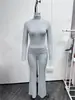 Conjunto de moda nuevo de comercio exterior europeo y americano de Amazon transfronterizo: conjunto de 2 piezas de pantalones acampanados de cintura baja, ajustados, de cuello alto, cómodos
