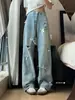 Talla grande Vintage Lazo Tridimensional Jeans Rotos Diseño de Verano para Mujer Cintura Alta Rectos Sueltos Pantalones de Pierna Ancha