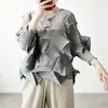 La camiseta de diseñador Miyake más vendida, de nicho, tacto de alta gama, corte irregular holgado, talla grande, camiseta tipo pullover adelgazante
