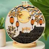 Kit de Materiais DIY Bordado Estilo Chinês, Design Tradicional de Gato e Lua em Lanterna, Conjunto de Presente Artesanal, Pintura Decorativa para Quarto
