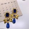 Vintage Vintage Love Bow Blue Metal Barroco Banhado A Ouro Resina Cor Tesouro Imitação Pérola Prata Agulha Orelha