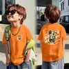 Camiseta de algodão puro de manga curta, novo estilo de verão, para crianças mais velhas, camiseta de manga curta para meninos, marca de moda de verão para jovens, roupas de verão