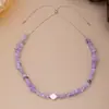 Pulsera con Cremallera y Colgante Barroco de Grava Morada de Verano Cadena para Clavícula con Cuentas Estilo Dulce Fresco Nicho de Ins