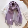 Bufanda de Lana Mezclada Estilo Coreano con Flecos en Bloques de Color por Ambos Lados para Mujer, Cuello Grueso de Color Sólido Cálido para Otoño/Invierno, Chal para Abrigo