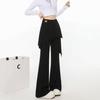 Calça Casual Flare de Cintura Alta Elástica para Mulheres, Verão Fina Solta Preta Emagrecimento Fluida Comprida até o Chão