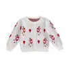 Novo Cardigan de Tricô para Meninas Primavera e Outono 100% Algodão Puro Jacquard Coração Rosa Vermelho Suéter Infantil mp Roupas Infantis Em Estoque