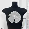 Patch de Lótus com Bordado de Linha Preto e Branco em Base de Organza, Patch Decorativo para Roupas Estilo Romântico, Aplique DIY Pronto para Costurar