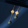 Pendientes de oro antiguo, plata de ley s925, pendientes de jade hetiano, pendientes de estilo étnico, elegantes nuevos pendientes de calcedonia verde de moda para mujer.