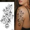 Fornecimento Transfronteiriço de Adesivos de Tatuagem Florais Esboçados, Adesivos de Tatuagem Esboçados, Tatuagem de Flor de Rosa Preta e Branca
