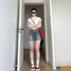 Shorts de Mezclilla Ajustados para Chica Picante Americana Talla Grande Verano MM Gordita Cintura Alta Elásticos Sueltos Adelgazantes Versátiles de Línea A Hot Pants