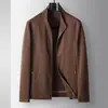 Chaqueta para Hombre, Estilo Primavera y Otoño, Cuello Alto, Top de Lino con Cremallera, Estilo Joven de Lujo para Negocios, Estilo Old Money, Abrigo Delgado Casual
