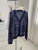 Cárdigan de Punto Rayado Texturizado Holgado Otoño 2026 para Mujer, Caído, Casual, Adelgazante, Versátil, Abrigo Suéter de Cuello V