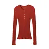 Comercio Exterior Transfronterizo 2026 Moda Europea y Americana Casual Ajustado Jersey de Punto de Manga Larga con Cuello Redondo Decorado con Botones para Mujer G820022