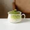 Taza de té de cerámica con margaritas de primavera pintadas a mano, taza de café estilo chino con tapa, vaso de agua con asa, regalo personalizable