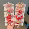 Acessórios de cabelo Hanfu estilo chinês para crianças, elásticos de cabelo com flor vermelha estilo etéreo e antigo, adequados para coques e rabos de cavalo