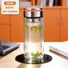 Copo de Água de Vidro Borossilicato Alto Camada Dupla Isolado Copo de Chá Reto com Tampa Vidro Transparente Resistente a Altas Temperaturas Copo de Presente com Impressão