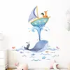 Br63935 Adesivos de Parede Autoadesivos de Raposa Fofa de Desenho Animado e Baleia Azul para Decoração de Sala de Estar, Quarto e Quarto de Crianças