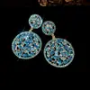 Aretes de aguja plateada con diamantes, diseño de flor ovalada de resina y gota de agua, estilo retro vintage, aretes versátiles