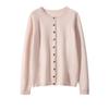 26 Colección de Primavera Cárdigan Versátil de Cachemira para Mujer con Borde Enrollado Cuello Redondo, Giro en el Hombro, Mangas Raglán, Chaqueta Suéter Tejida