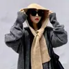 Xale Estilo Coreano com Capuz de Tricô Atmosférico Chapéu de Inverno Quente e Cachecol Integrados Proteção de Orelha de Tricô Chapéu de Lã