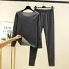 Nuevo conjunto de ropa interior térmica para mujer de otoño e invierno hecho de terciopelo alemán, terciopelo fino, engrosado, conjunto de dos piezas de blusa y pantalón